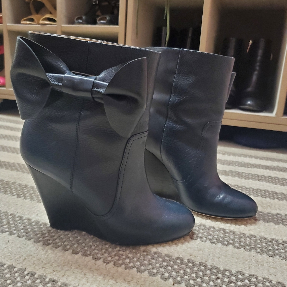 Valentino Red bow navy wedge booties 37